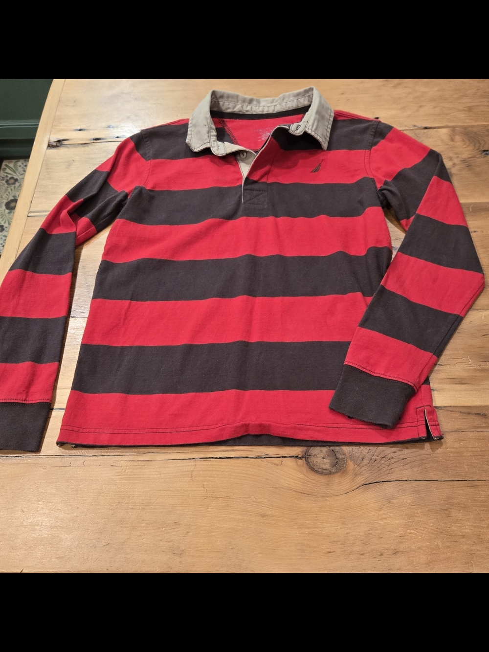Nautica Boys' Red & Black Striped Rugby Shirt Size 12-14 (XL)